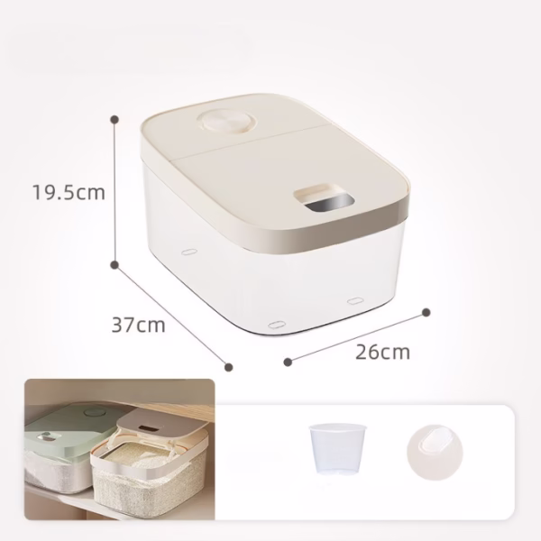 Cutie de Depozitare Flippy, de Uz Casnic, Rezistentă la Insecte și la Umiditate, Rezervor Sigilat pentru Depozitare Alimentară, Capacitate 10 kg, 37x26x19.5 cm, Alb - imagine 4