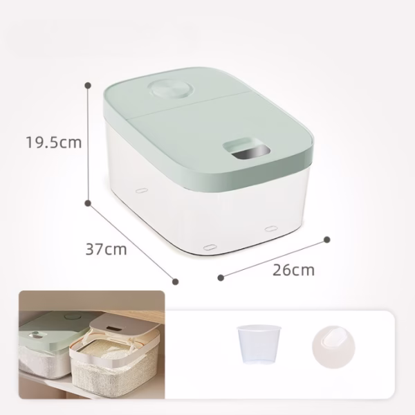 Cutie de Depozitare Flippy, de Uz Casnic, Rezistentă la Insecte și la Umiditate, Rezervor Sigilat pentru Depozitare Alimentară, Capacitate 10 kg, 37x26x19.5 cm, Verde - imagine 4