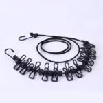 Sfoara pentru Uscarea Hainelor, Flippy, Uscator Sfoara Portabila, 12 Clips-uri Incluse, Lungime 180 cm, PP Cablu de Otel, Negru - imagine 5