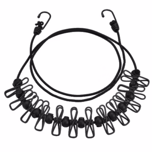 Sfoara pentru Uscarea Hainelor, Flippy, Uscator Sfoara Portabila, 12 Clips-uri Incluse, Lungime 180 cm, PP Cablu de Otel, Negru