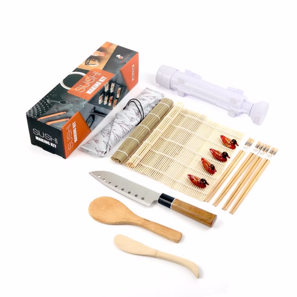 Set Ustensile pentru Sushi, Flippy, Set din 15 Accesorii pentru Sushi, Set pentru Sushi HOME MADE, Cutit Inclus, Forme, Betisoare, Multicolor - imagine 1