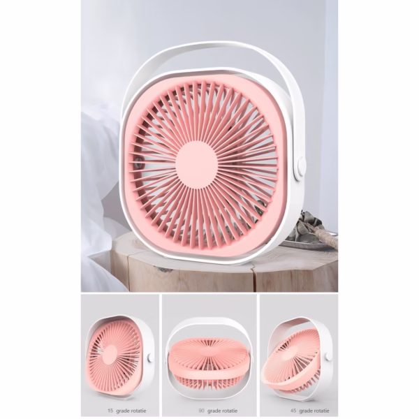 Mini ventilator pentru birou cu usb, Flippy, rotire 360 grade, 3 viteze, 1500 mA, 13.5 x 12,8, Roz - imagine 4