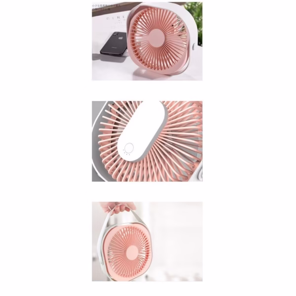 Mini ventilator pentru birou cu usb, Flippy, rotire 360 grade, 3 viteze, 1500 mA, 13.5 x 12,8, Roz - imagine 5