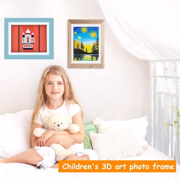 Rama Foto Flippy, cu Magnet, din Lemn, cu Spatiu Pentru Depozitare, Pentru Desene si Picturi A4, Sticla Securizata, Rama MDF, 21x30 cm, Albastru - imagine 2