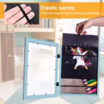 Rama Foto Flippy, cu Magnet, din Lemn, cu Spatiu Pentru Depozitare, Pentru Desene si Picturi A4, Sticla Securizata, Rama MDF, 21x30 cm, Albastru - imagine 4