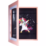 Rama Foto Flippy, cu Magnet, din Lemn, cu Spatiu Pentru Depozitare, Pentru Desene si Picturi A4, Sticla Securizata, Rama MDF, 21x30 cm, Roz