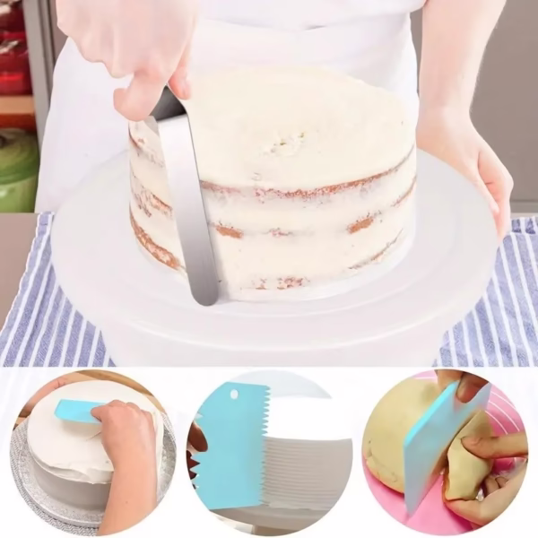 Set de 216 Piese de Copt pentru Prajituri, Flippy, 3 Tavi de Copt, Nivelator, Forme Cupcake, Pos pentru Ornat cu 7 Capete, Feliator Tort, din Otel Inoxidabil, Multicolor - imagine 4