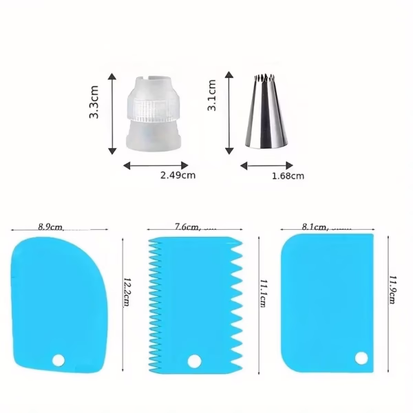 Set de 216 Piese de Copt pentru Prajituri, Flippy, 3 Tavi de Copt, Nivelator, Forme Cupcake, Pos pentru Ornat cu 7 Capete, Feliator Tort, din Otel Inoxidabil, Multicolor - imagine 9