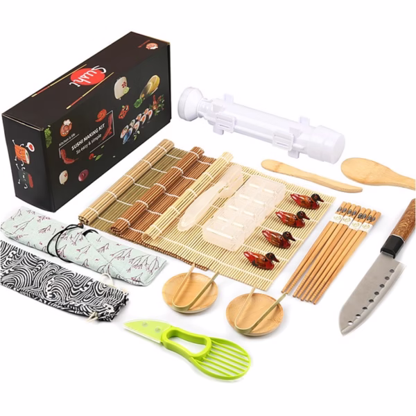 Set Ustensile pentru Sushi, Flippy, Set din 24 Accesorii pentru Sushi, Set pentru Sushi HOME MADE, Cutit Inclus, Forme, Betisoare, Multicolor - imagine 1