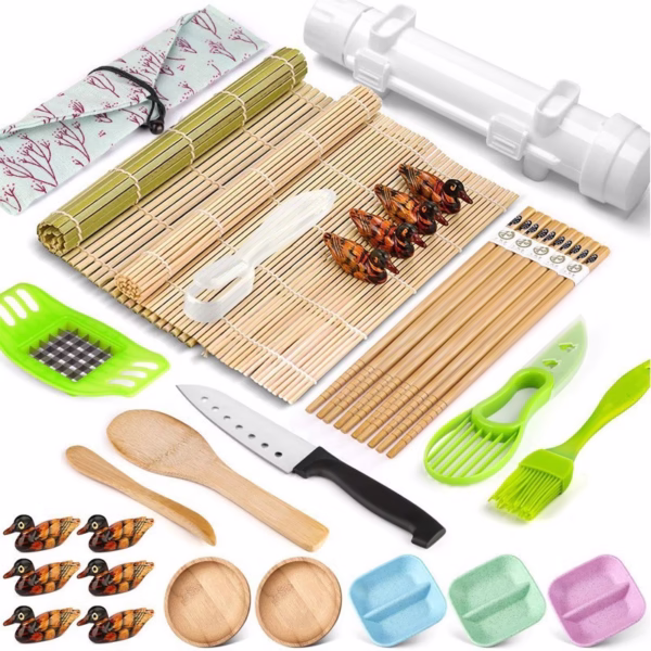 Set Ustensile pentru Sushi, Flippy, Set din 31 Accesorii pentru Sushi, Set pentru Sushi HOME MADE, Cutit Inclus, Forme, Betisoare, Multicolor - imagine 1