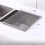 Covoras de Scurgere pentru Chiuveta Bucatarie, din Otel Inoxidabil, Suport Chiuveta, Pliabil, Antiderapant, Usor de Curatat si de Depozitat, 37x30cm, 15 Tuburi, Gri - imagine 6