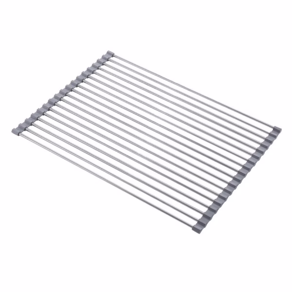 3715-main-65f95a857a232 Covoras de Scurgere pentru Chiuveta Bucatarie, din Otel Inoxidabil, Suport Chiuveta, Pliabil, Antiderapant, Usor de Curatat si de Depozitat, 37x30cm, 15 Tuburi, Gri - imagine 1