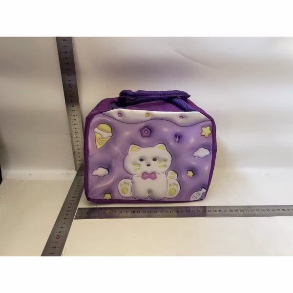 Geantă Frigorifică, Flippy, cu Desene Animate 3D, Portabilă pentru Copii, de Prânz, din Pânză Oxford, 23x13x19 cm, Model Pisicuta, Mov - imagine 2