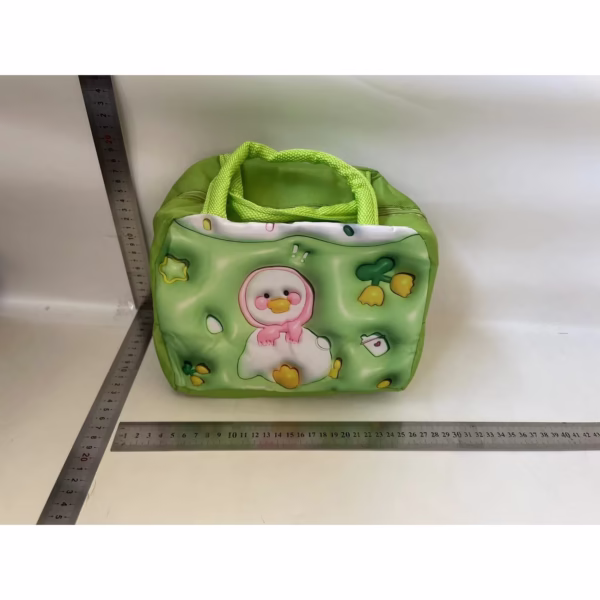 Geantă Frigorifică, Flippy, cu Desene Animate 3D, Portabilă pentru Copii, de Prânz, din Pânză Oxford, 23x13x19 cm, Model Ratusca, Verde - imagine 2
