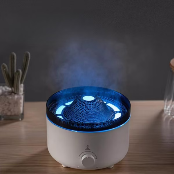 Umidificator de tip vulcan, Flippy, cu aromaterapie, cu telecomanda, 560 ml, model V21A, alb - imagine 3