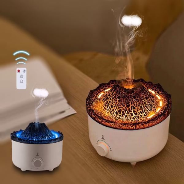 Umidificator de tip vulcan, Flippy, cu aromaterapie, cu telecomanda, 560 ml, model V21B, alb - imagine 3