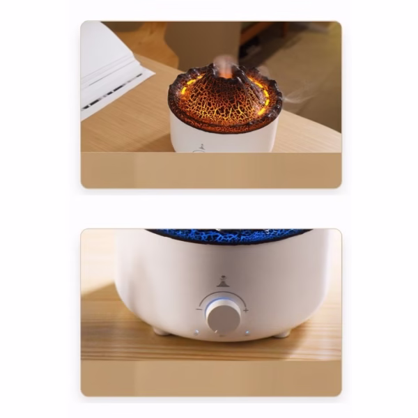 Umidificator de tip vulcan, Flippy, cu aromaterapie, cu telecomanda, 560 ml, model V21B, alb - imagine 6