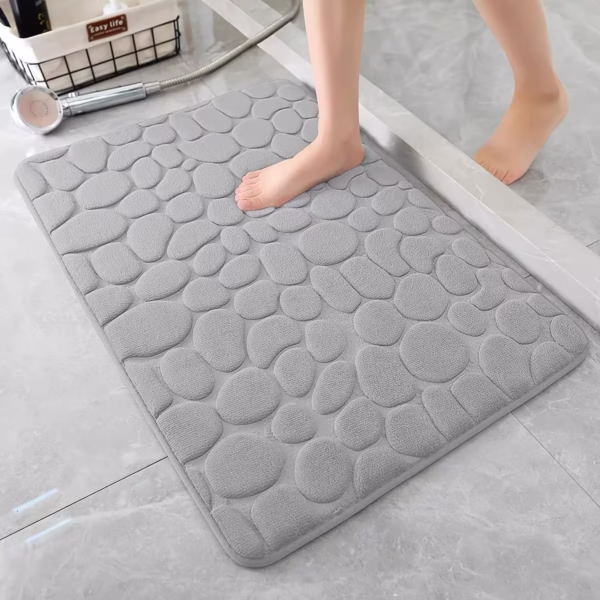 Covoras pentru Baie Antiderapant, Flippy, Uscare Rapida, Model 3D Piatra, 40x60 cm, Gri - imagine 1