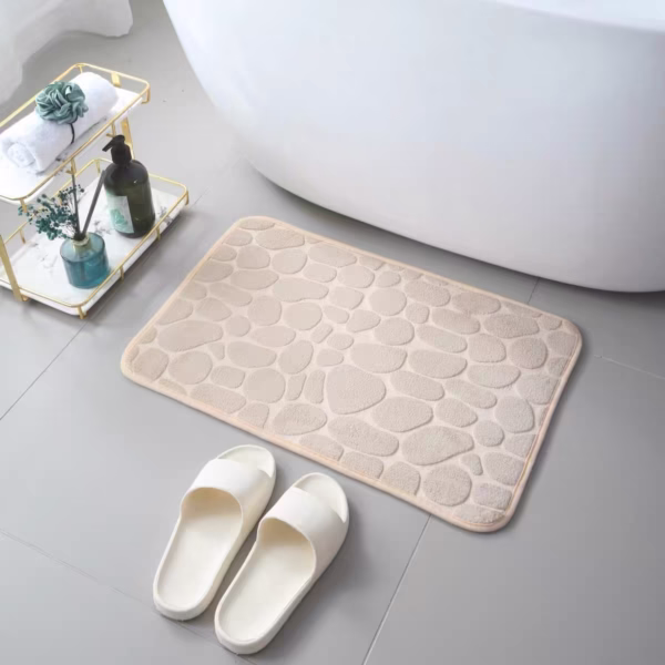 Covoras pentru Baie Antiderapant, Flippy, Uscare Rapida, Model 3D Piatra, 40x60 cm, Bej - imagine 13