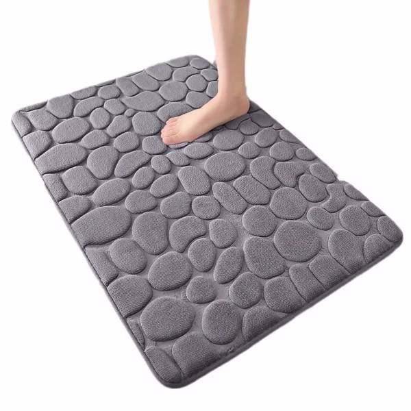 Covoras pentru Baie Antiderapant, Flippy, Uscare Rapida, Model 3D Piatra, 40x60 cm, Gri - imagine 5