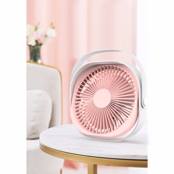 Mini ventilator pentru birou cu usb, Flippy, rotire 360 grade, 3 viteze, 4000 mA, 13.5 x 12,8, Roz - imagine 2