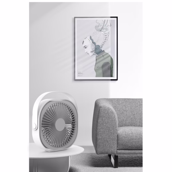 Mini ventilator pentru birou cu usb, Flippy, rotire 360 grade, 3 viteze, 4000 mA, 13.5 x 12,8, Gri - imagine 4
