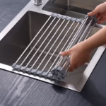 Covoras de Scurgere pentru Chiuveta Bucatarie, din Otel Inoxidabil, Suport Chiuveta, Pliabil, Antiderapant, Usor de Curatat si de Depozitat, 47x37cm, 18 Tuburi, Gri - imagine 5