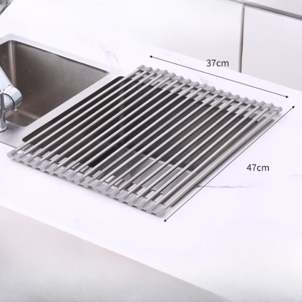 Covoras de Scurgere pentru Chiuveta Bucatarie, din Otel Inoxidabil, Suport Chiuveta, Pliabil, Antiderapant, Usor de Curatat si de Depozitat, 47x37cm, 18 Tuburi, Gri - imagine 6