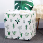 Cos de Depozitare pentru Rufe, Flippy, Cos Pliabil CLOTHBOX pentru Depozitarea Jucarii, Haine, Cos de Haine Murdare cu Snur, 80 x 50 x 50 cm, Model Cactus, Alb Verde - imagine 3
