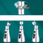 Extensie Robinet Bucatarie, Flippy, Universal, 3 Moduri de Curgere Apa, Otel Inoxidabil, Rotire 360 de Grade, Cap Pivotant, Adaptor Baterie Bucatarie, 9.7x5.1 cm, Gri - imagine 3