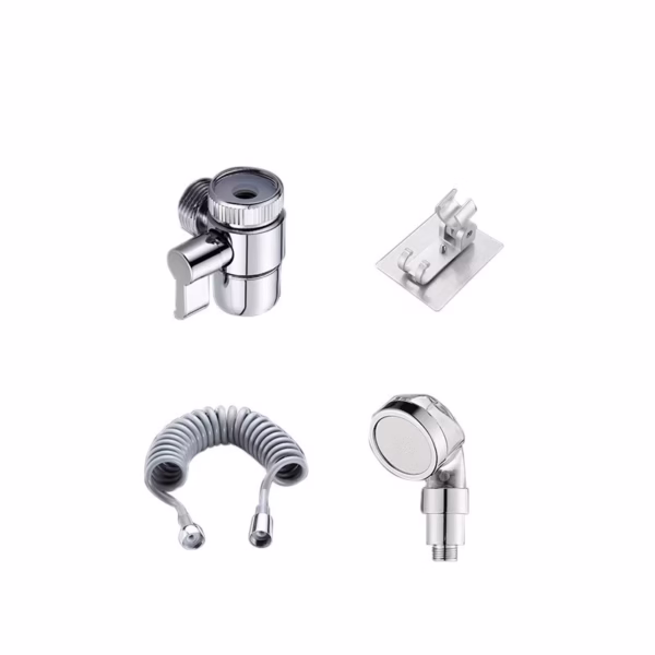 Set Extensie de Dus, Flippy, pentru Baterie Baie sau Bucatarie, 4 Piese, Filtru de Ioni Negativi, Furtun Flexibil de 1.5 Metri, Argintiu - imagine 4