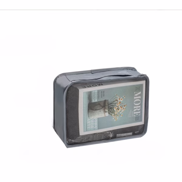 Set 7 Genti de Calatorie, Flippy, pentru Depozitare, Compresibile, 7 Dimensiuni, Impermeabile, Design cu Plasa, Pliabile, Manere Robuste, Fermoar dublu, Gri - imagine 3