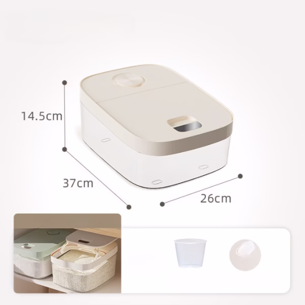 Cutie de Depozitare Flippy, de Uz Casnic, Rezistentă la Insecte și la Umiditate, Rezervor Sigilat pentru Depozitare Alimentară, Capacitate 6 kg, 37 x 26 x 14.5cm, Alb - imagine 4