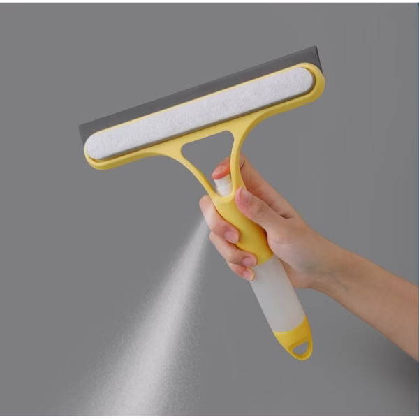 Racleta de Curatare 3 in 1, Flippy, Multifunctional, Pentru Casa si Masina, Pulverizator de Spray, Racleta din Silicon si Burete, 21.5 x 25.7 cm, Galben - imagine 4