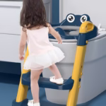 Reductor si Scaunel Inaltator WC, Flippy, pentru Copii 1 - 7 Ani, 2 Trepte Reglabile, Pliabil, Colac Moale, cu Spatar si Manere, Inaltime 54/58 cm x 39.5 x 35 cm, din Plastic+PVC, Albastru/Portocaliu - imagine 3