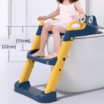Reductor si Scaunel Inaltator WC, Flippy, pentru Copii 1 - 7 Ani, 2 Trepte Reglabile, Pliabil, Colac Moale, cu Spatar si Manere, Inaltime 54/58 cm x 39.5 x 35 cm, din Plastic+PVC, Albastru/Portocaliu - imagine 4