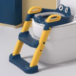 Reductor si Scaunel Inaltator WC, Flippy, pentru Copii 1 - 7 Ani, 2 Trepte Reglabile, Pliabil, Colac Moale, cu Spatar si Manere, Inaltime 54/58 cm x 39.5 x 35 cm, din Plastic+PVC, Albastru/Portocaliu - imagine 6