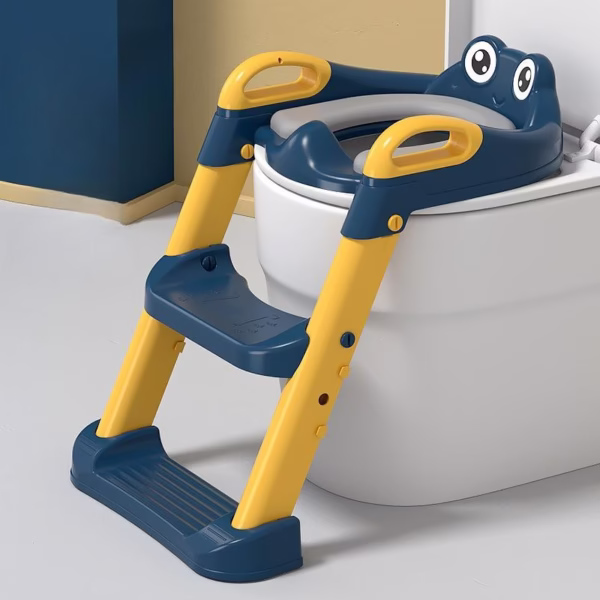 Reductor si Scaunel Inaltator WC, Flippy, pentru Copii 1 - 7 Ani, 2 Trepte Reglabile, Pliabil, Colac Moale, cu Spatar si Manere, Inaltime 54/58 cm x 39.5 x 35 cm, din Plastic+PVC, Albastru/Portocaliu - imagine 6