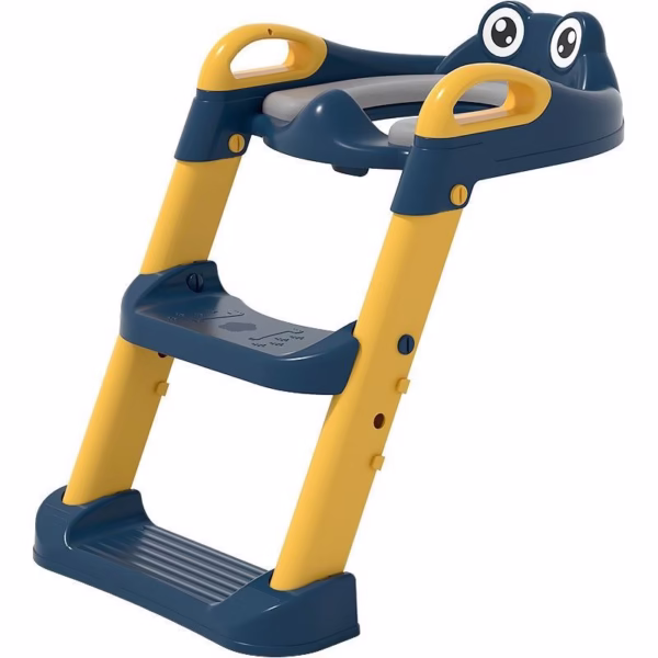 Reductor si Scaunel Inaltator WC, Flippy, pentru Copii 1 - 7 Ani, 2 Trepte Reglabile, Pliabil, Colac Moale, cu Spatar si Manere, Inaltime 54/58 cm x 39.5 x 35 cm, din Plastic+PVC, Albastru/Portocaliu - imagine 1