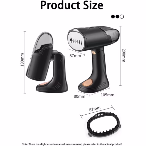 Aparat de Calcat Vertical Portabil cu Abur, Flippy, Putere 1500W, Rezervor Detasabil de 138ml, Priza, Functie Anti Calcar si Auto Curatare, Pliabil, cu Perie, 20x10.5x8 cm, Negru - imagine 3