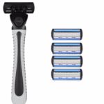 Aparat de Ras Manual, Flippy, din Otel Inoxidabil, Suport Lama + 4 Capete de Schimb Incluse, Cutie pentru Lame, Negru