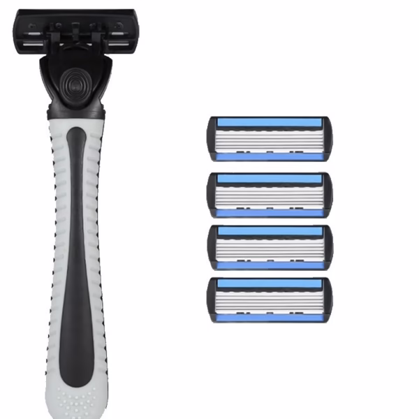Aparat de Ras Manual, Flippy, din Otel Inoxidabil, Suport Lama + 4 Capete de Schimb Incluse, Cutie pentru Lame, Negru - imagine 1