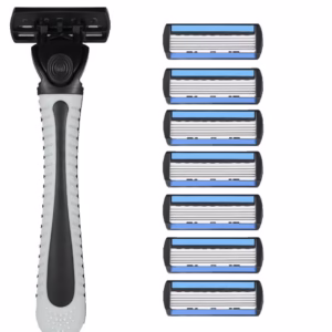 Aparat de Ras Manual, Flippy, din Otel Inoxidabil, Suport Lama + 7 Capete de Schimb Incluse, Cutie pentru Lame, Negru