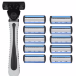 Aparat de Ras Manual, Flippy, din Otel Inoxidabil, Suport Lama + 10 Capete de Schimb Incluse, Cutie pentru Lame, Negru