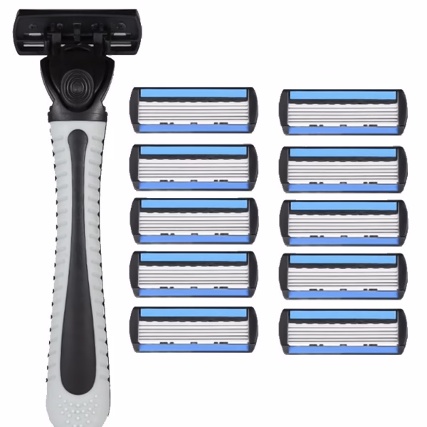 Aparat de Ras Manual, Flippy, din Otel Inoxidabil, Suport Lama + 10 Capete de Schimb Incluse, Cutie pentru Lame, Negru - imagine 1