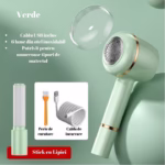 Aparat Pentru Curatat Scame, Par Si Praf, Flippy, Pentru Diferite Tipuri De Material, Cu Lame Din Otel Inoxidabil, Incarcare Prin USB Type-C, Cu Perie De Curatare, Cablu USB Si Stick Cu Lipici Incluse, Verde, 220 x 86 mm - imagine 6