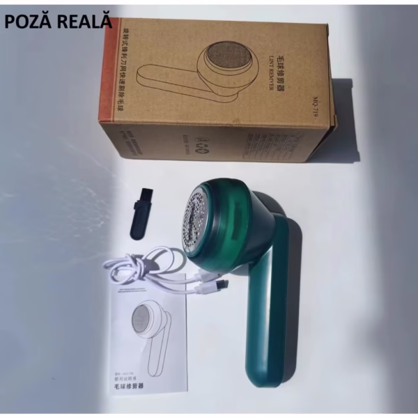 Aparat Pentru Curatat Scame, Par Si Praf, Flippy, Pentru Diferite Tipuri De Material, Cu Lame Din Otel Inoxidabil, Incarcare Prin USB Type-C, Cu Perie De Curatare si Cablu USB Incluse, Verde, 135 x 75 mm - imagine 5