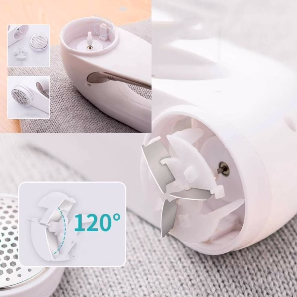 Aparat Pentru Curatat Scame, Par Si Praf, Flippy, Trimmer pentru Diferite Tipuri De Material, Cu Lame Din Otel Inoxidabil, Maner Ergonomic, Incarcare Prin USB, 15x6x9 cm, Alb - imagine 6
