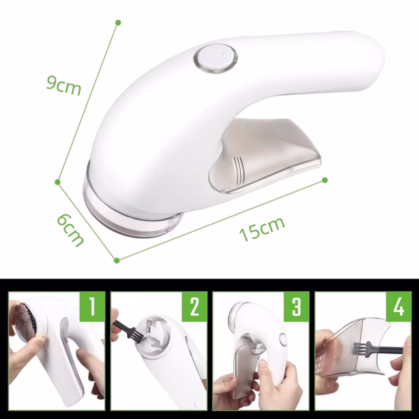 Aparat Pentru Curatat Scame, Par Si Praf, Flippy, Trimmer pentru Diferite Tipuri De Material, Cu Lame Din Otel Inoxidabil, Maner Ergonomic, Incarcare Prin USB, 15x6x9 cm, Alb - imagine 9
