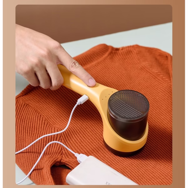 Aparat Scame si Par Haine, Flippy, Electric, USB inclus, Periuta Curatare, pentru Diferite Tesaturi, 3 Trepte, 20.5 x 8.8 x 7 cm, Galben - imagine 5